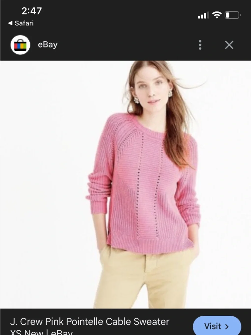 J. Crew Pink Pointelle Crewneck Sweater